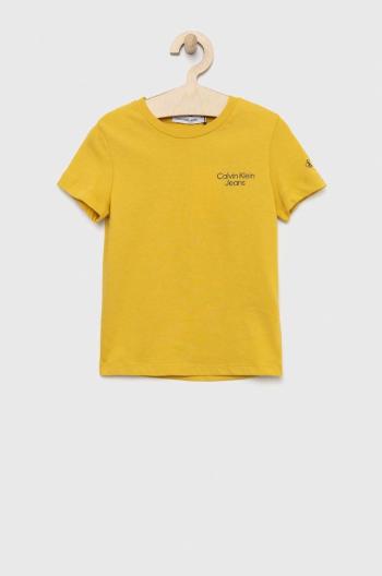 Dětské bavlněné tričko Calvin Klein Jeans žlutá barva, s potiskem