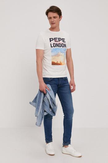 Tričko Pepe Jeans Manu pánské, bílá barva, s potiskem