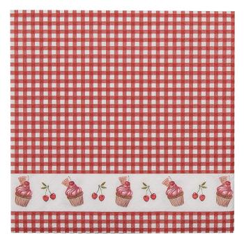 Červené kárované papírové ubrousky s dortíčky Cherry Cupcake - 33*33 cm (20ks) CUP73-2
