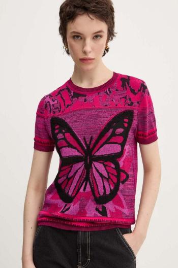 Tričko Desigual BUTTERFLY růžová barva, 24WWTK08