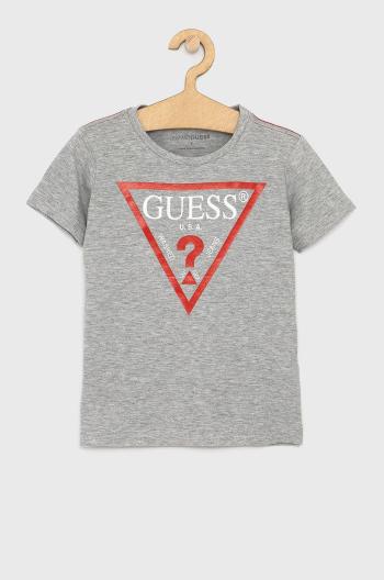 Dětské bavlněné tričko Guess šedá barva, s potiskem
