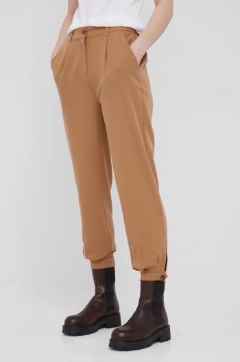 Kalhoty Sisley dámské, hnědá barva, široké, high waist