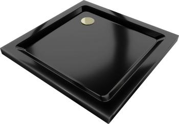 MEXEN/S Flat sprchová vanička čtvercová slim 80 x 80 cm, černá + zlatý sifon 40708080G