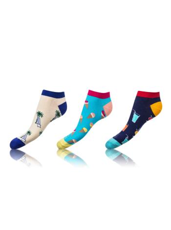 Kotníkové zábavné ponožky CRAZY IN-SHOE SOCKS 3 páry - Zábavné nízké crazy ponožky unisex v setu 3 páry - modrá - světle modrá - černá