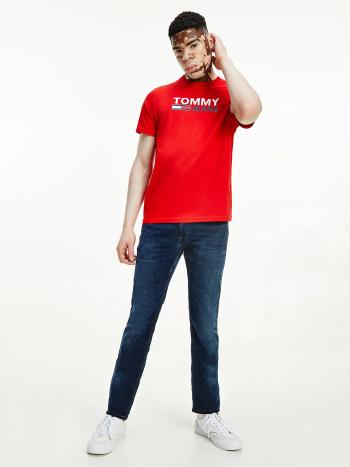 Tommy Jeans pánské červené triko CORP LOGO - S (XNL)