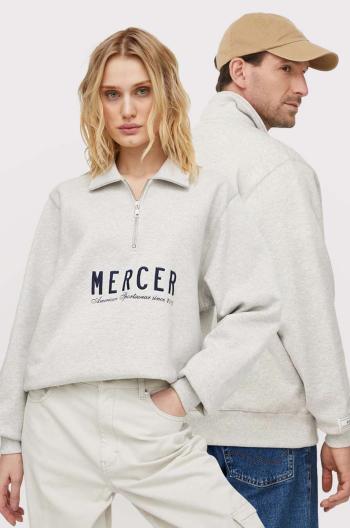 Bavlněná mikina The Mercer Brand The Quarter Zip šedá barva, s potiskem, MEAP241007