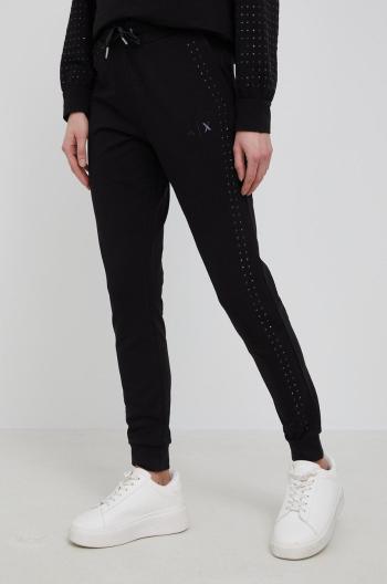 Kalhoty Armani Exchange dámské, černá barva, s aplikací
