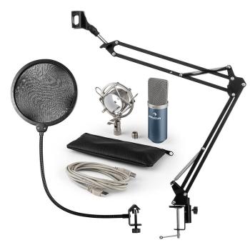 Auna MIC-900BL, USB MIKROFONNÍ SADA V4, MODRÁ, kondenzátorové mikrofony, POP FILTER, mikrofonní rameno