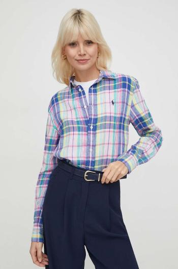 Lněná košile Polo Ralph Lauren růžová barva, relaxed, s klasickým límcem, 211920926