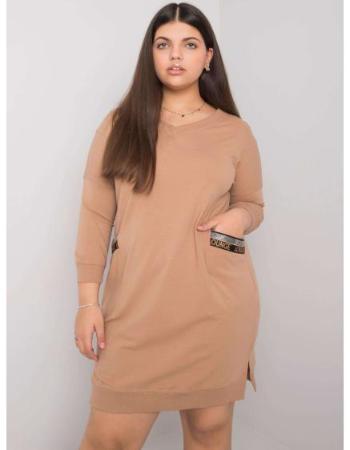 Dámské šaty plus size s kapsami SUSAN hnědé