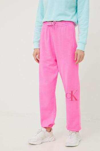 Bavlněné tepláky Calvin Klein Jeans růžová barva