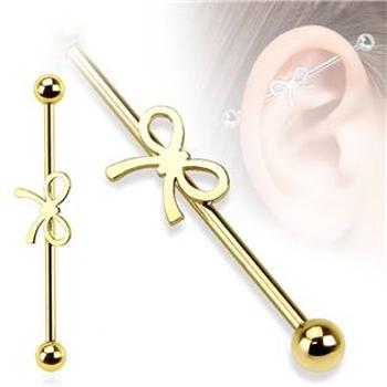 Šperky4U Zlacený industrial piercing - mašlička, 1,6 x 38 mm - ID01027GD-38