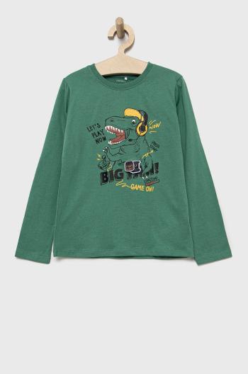 Dětská bavlněná košile s dlouhým rukávem Name it zelená barva, s potiskem