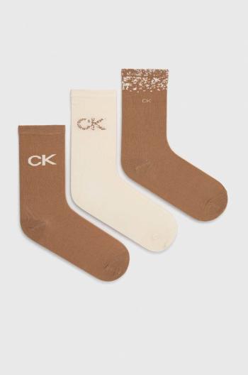 Ponožky Calvin Klein 3-pack dámské, hnědá barva
