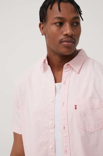Bavlněné tričko Levi's pánská, růžová barva, regular, s klasickým límcem