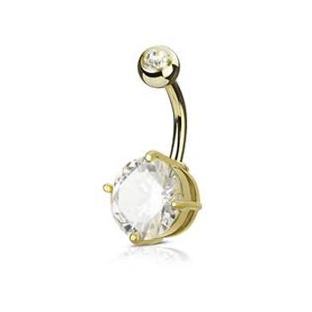 Šperky4U Zlacený piercing do pupíku, čirý kámen 10 mm - WP01029-GDC