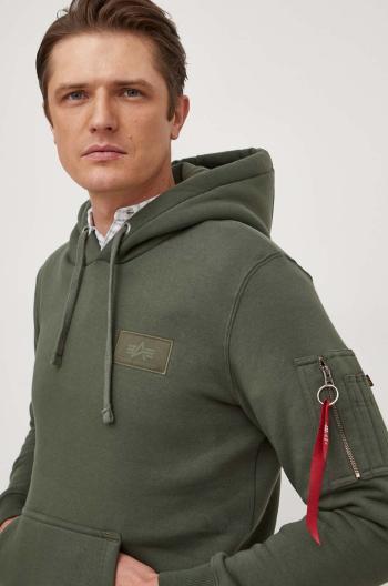 Mikina Alpha Industries pánská, zelená barva, s kapucí, s potiskem