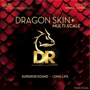 DR Strings Dragon Skin+ Coated Steel 6-String Medium 30-125 Tapered Multi-Scale Struny pro 6-strunnou baskytaru