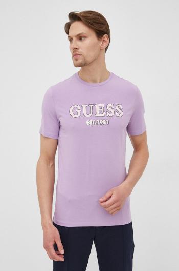 Tričko Guess pánský, fialová barva, s potiskem