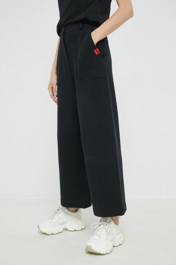 Bavlněné kalhoty Love Moschino dámské, černá barva, jednoduché, high waist