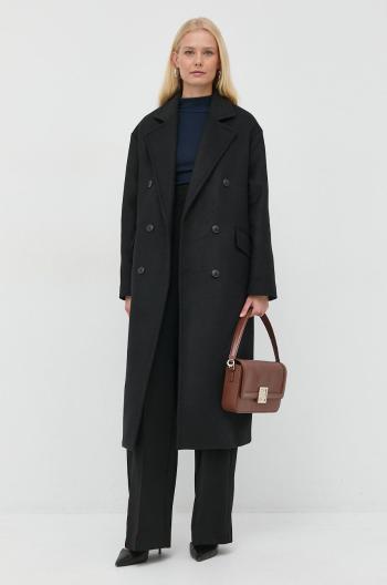 Vlněný kabát Twinset černá barva, přechodný, dvouřadový