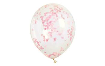 Balónky 6 ks 30 cm - průhledné s konfety růžovými - UNIQUE