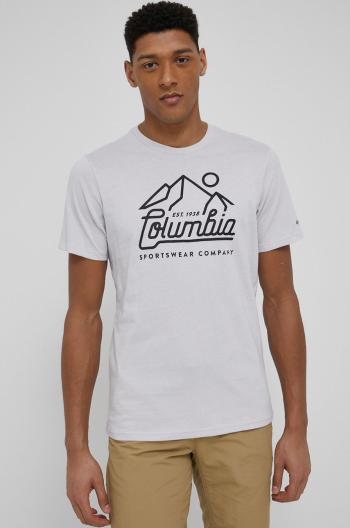 Bavlněné tričko Columbia šedá barva, s potiskem