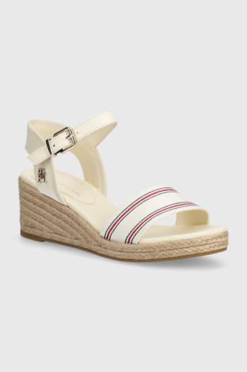 Sandály Tommy Hilfiger SHIRTING WEDGE SANDAL béžová barva, FW0FW07887