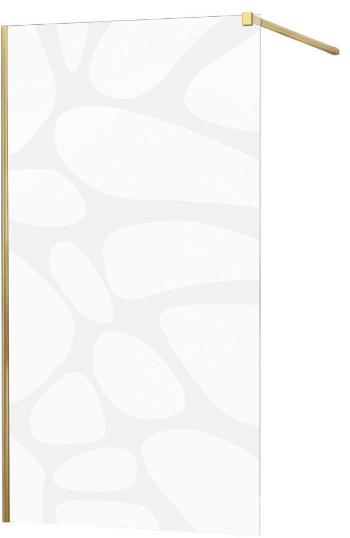 MEXEN/S KIOTO Sprchová zástěna WALK-IN 70x200 cm 8 mm, zlatá, bílý vzor 800-070-101-50-97