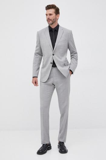 Vlněný oblek Emporio Armani pánská, šedá barva, vzorovaná