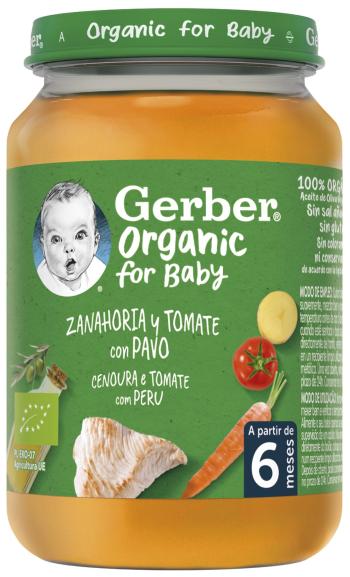 Gerber Organic Dětský příkrm mrkev a rajčata s krůtím masem 190 g