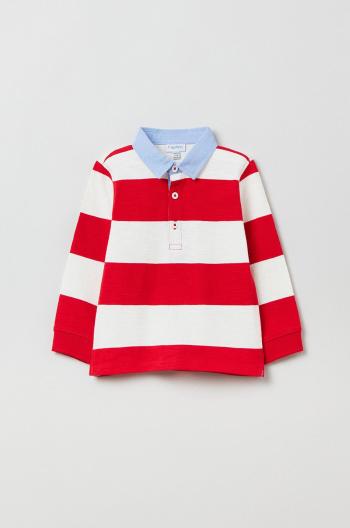 Dětská bavlněná košile s dlouhým rukávem OVS červená barva, vzorovaný
