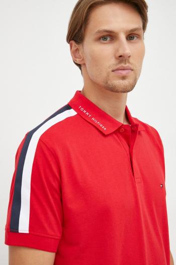 Bavlněné polo tričko Tommy Hilfiger červená barva, s aplikací