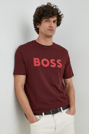 Bavlněné tričko BOSS Boss Casual růžová barva, s potiskem