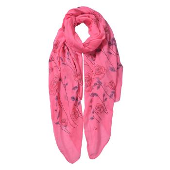 Růžový šátek s tištěnými malovanými růžemi - 70*180 cm JZSC0535P