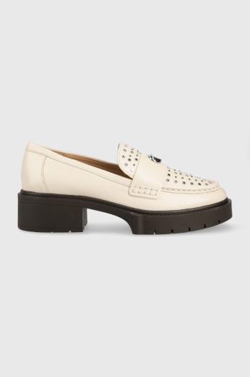 Kožené mokasíny Coach Ce309 Leela Stud Leather dámské, béžová barva, na platformě