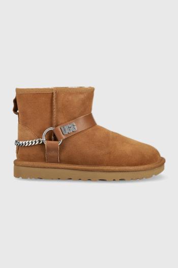 Semišové sněhule UGG W Classic Mini Chains Ii hnědá barva