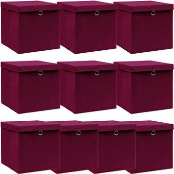 Úložné boxy s víky 10 ks tmavě červené 32 x 32 x 32 cm textil (288344)