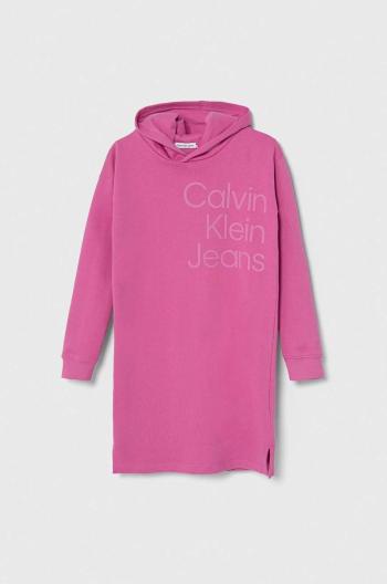 Dětské bavlněné šaty Calvin Klein Jeans růžová barva, mini