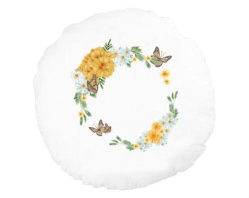 Kulatý polštář Květinový rámeček s motýly
