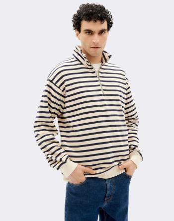 Thinking MU Navy Stripes Challenger Sweatshirt ECRU L