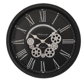 Černé nástěnné hodiny s ozubenými kolečky London - Ø 51*8 cm / 3*AA 6KL0770