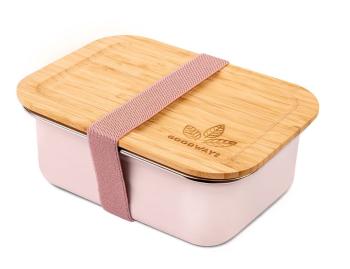 Růžový nerezový svačinový box s bambusovým víčkem - 800ml/ 17*12,5*6,5cm růžová 800ml