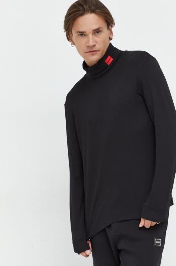 Tričko s dlouhým rukávem HUGO černá barva, s aplikací