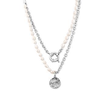 JwL Luxury Pearls Stylový ocelový náhrdelník s pravými říčními perlami JL0799