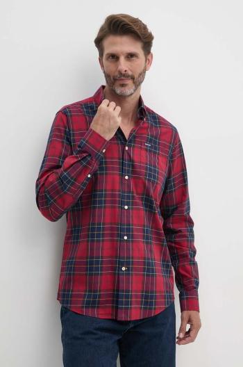 Bavlněná košile Barbour červená barva, slim, s límečkem button-down