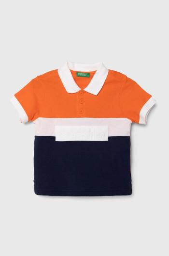 Dětská bavlněná polokošile United Colors of Benetton oranžová barva