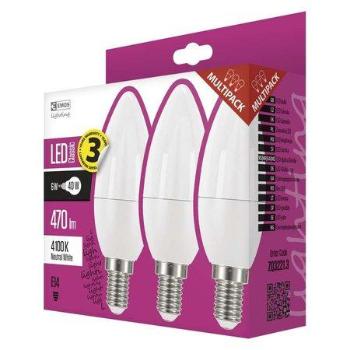 Emos LED žárovka Classic Candle E14 5W=40W neutrální bílá ZQ3221.3 (3 ks)