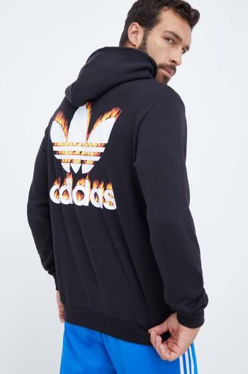 Bavlněná mikina adidas Originals pánská, černá barva, s kapucí, s potiskem