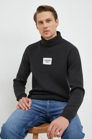 Bavlněný svetr Calvin Klein Jeans pánský, černá barva, s golfem